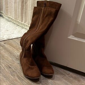 Brown Suede Knee-High Boots